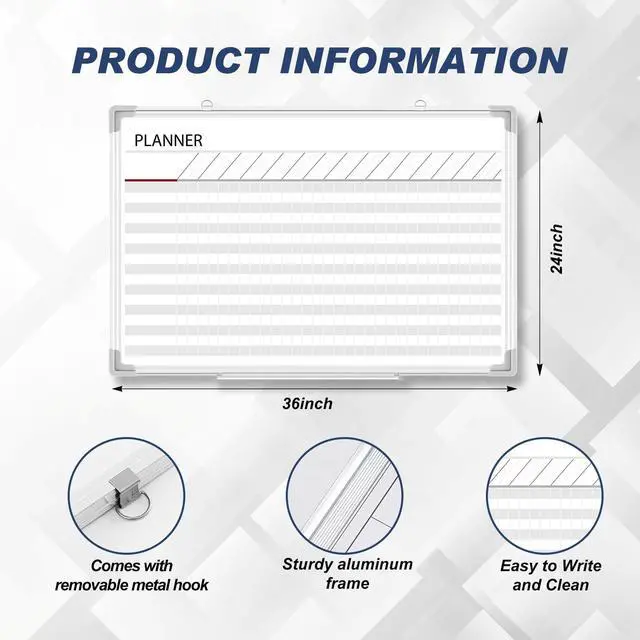 Alt view image 2 of 6 - Aluminum Frame Dry Erase Board with Lines, Double Sided Wall-Mounted Whiteboard for Scheduling, to Do Lists & Weekly Planning, Reusable Calendar for Home & Work(Make Ready Board,36"x24")