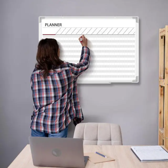 Alt view image 6 of 6 - Aluminum Frame Dry Erase Board with Lines, Double Sided Wall-Mounted Whiteboard for Scheduling, to Do Lists & Weekly Planning, Reusable Calendar for Home & Work(Make Ready Board,36"x24")