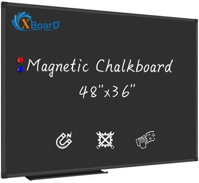 Main image of XBoard Magnetic Chalkboard Blackboard 48 x 36, Chalk Board/Black Board with 2 Magnets, Black Aluminium Frame