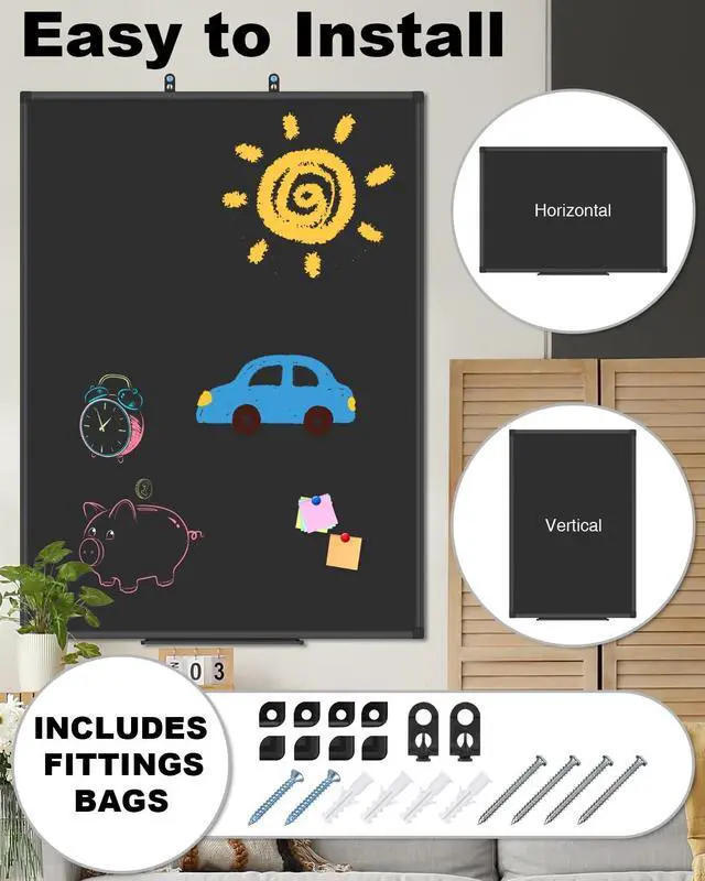 Alt view image 3 of 6 - XBoard Magnetic Chalkboard Blackboard 48 x 36, Chalk Board/Black Board with 2 Magnets, Black Aluminium Frame