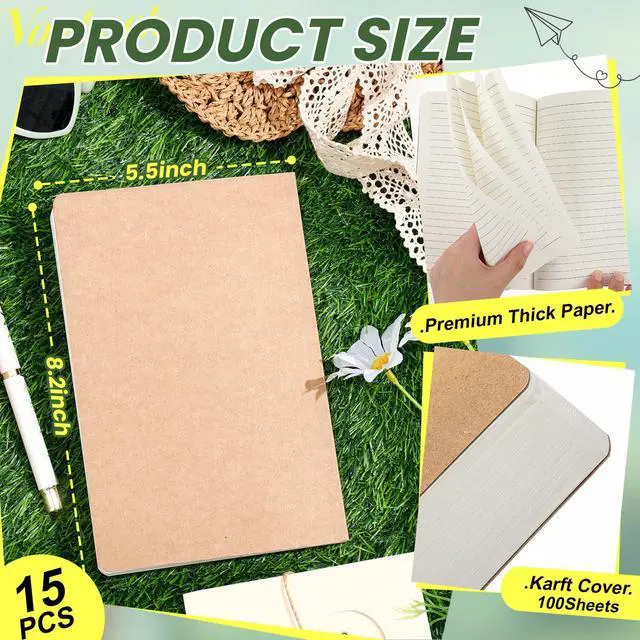 Alt view image 2 of 6 - 15 Pack Back to School A5 Paper Notebook Refills 5.5 x 8.2'', Refillable Notebook Inserts Kraft Travelers Journals for Office School Writing Supplies, 100 Sheets/200 Pages (Ruled)