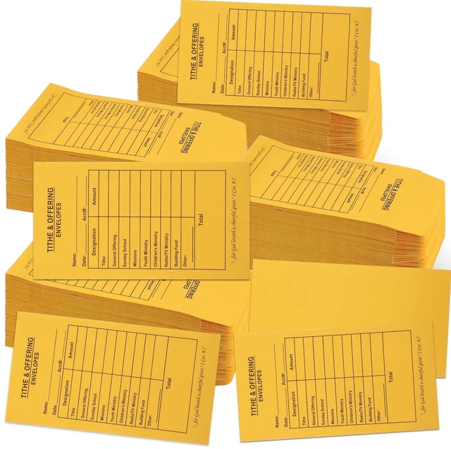 Main image of 1200 Pcs Church Offering Tithe Donation Envelopes 6.5 x 3.5 Inch Golden Paper Tithes and Offering Envelopes for Church Tithing Checks and Cash Envelopes for Offering (1200, Tithes And Offering)