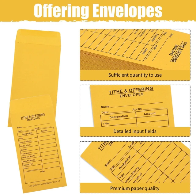Alt view image 3 of 6 - 1200 Pcs Church Offering Tithe Donation Envelopes 6.5 x 3.5 Inch Golden Paper Tithes and Offering Envelopes for Church Tithing Checks and Cash Envelopes for Offering (1200, Tithes And Offering)