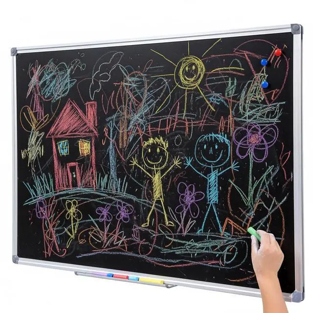 Alt view image 6 of 6 - 36 x 48 Inch School Large Black Magnetic Chalkboard for Wall | 4'x 3' Hanging Magnetic Black Board with Aluminum Frame and Marker Tray, for School, Office and Restaurant Menus