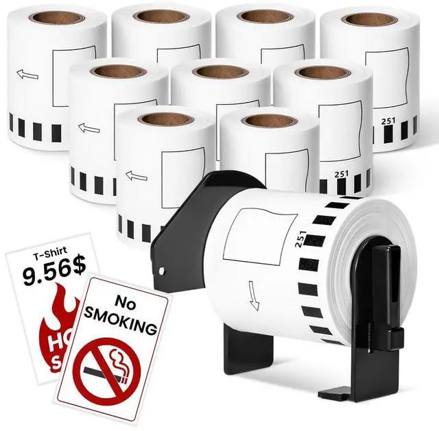 Main image of Compatible with Brother DK-2251 Continuous Length Black/Red Label 2.4x 50' | For QL-800, QL-810W, QL-820NWB Printers, 10 Rolls + 1 Frame, DK2251 DK-22251 White Paper Tape