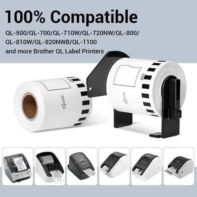 Alt view image 2 of 6 - Compatible with Brother DK-2251 Continuous Length Black/Red Label 2.4x 50' | For QL-800, QL-810W, QL-820NWB Printers, 10 Rolls + 1 Frame, DK2251 DK-22251 White Paper Tape