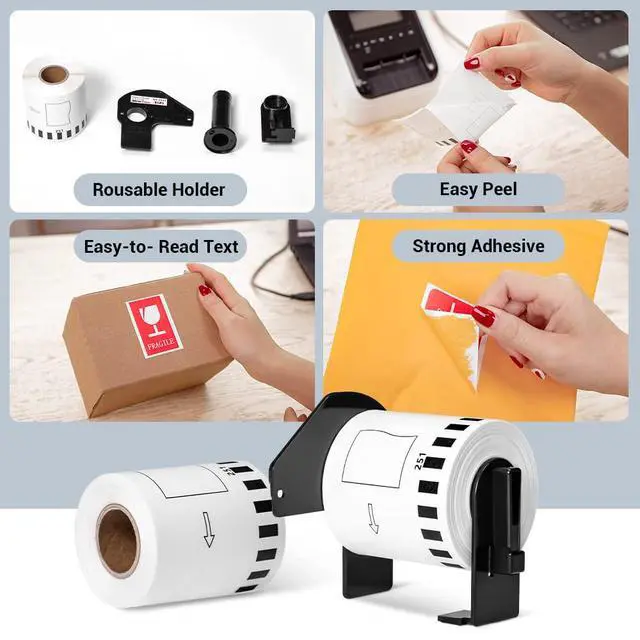 Alt view image 6 of 6 - Compatible with Brother DK-2251 Continuous Length Black/Red Label 2.4x 50' | For QL-800, QL-810W, QL-820NWB Printers, 10 Rolls + 1 Frame, DK2251 DK-22251 White Paper Tape