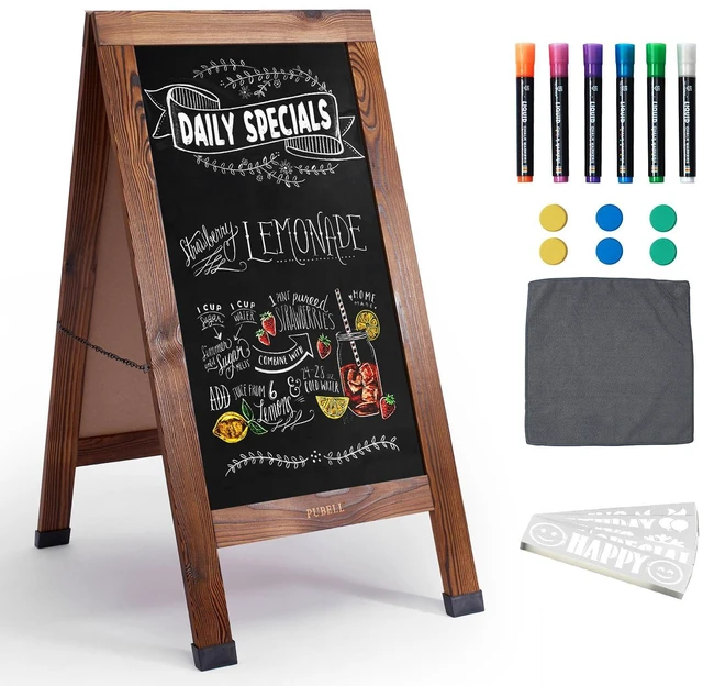 Main image of Large Sandwich A-Frame Chalkboard Signs, 40" x 20" Magnetic Board | Brown Wooden Chalk Board, Double-Sided Outdoor Chalkboard for Sidewalk Cafe Shop Wedding Party or Business