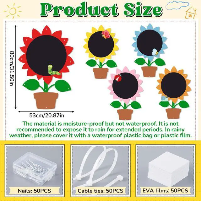 Alt view image 2 of 6 - 5 Pcs Giant Outdoor Chalkboard for Kids, 31.5 x 20.9 Inch Large Colourful Sunflower Chalkboard Weatherproof Art Easel Wall Mounted for Toddler Classroom Back to School Decor Indoor Outdoor