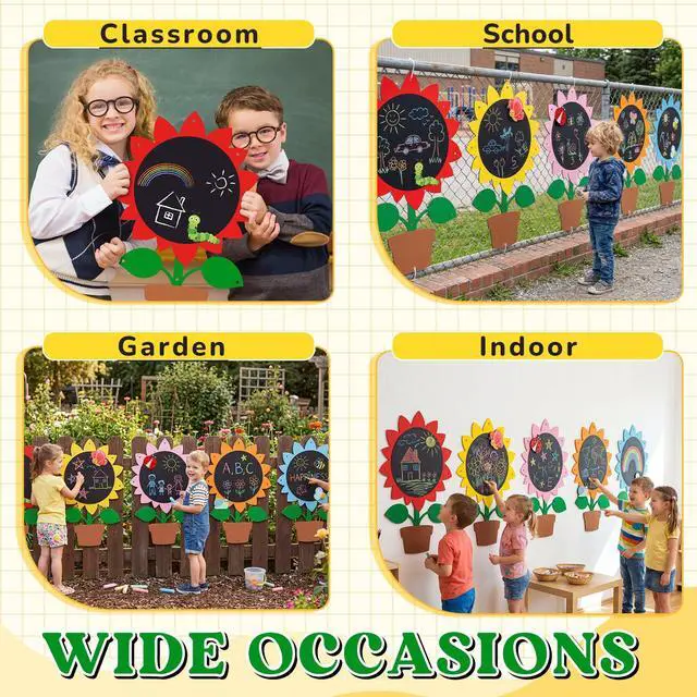 Alt view image 5 of 6 - 5 Pcs Giant Outdoor Chalkboard for Kids, 31.5 x 20.9 Inch Large Colourful Sunflower Chalkboard Weatherproof Art Easel Wall Mounted for Toddler Classroom Back to School Decor Indoor Outdoor