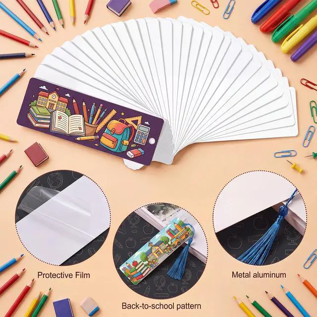 Alt view image 2 of 6 - 240 Pcs Sublimation Blank Bookmark Heat Transfer Metal Aluminum DIY Bookmark with Hole and Colorful Tassels for Crafts, Birthday Wedding, Sublimation Blank Keychains, Single Sided Printing