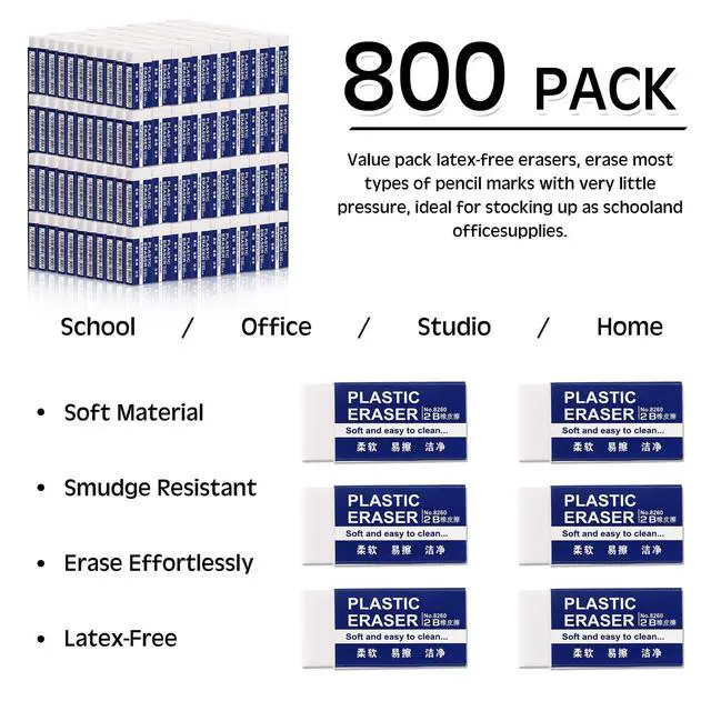 Alt view image 2 of 6 - 800 Pcs White Pencil Erasers Bulk Soft Art Eraser School Pencil Erasers for Drawing Kids Student Artist Office Home Writing 1.57 x 0.71 x 0.31 Inch