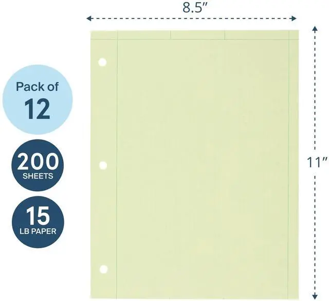Alt view image 3 of 6 - Graph Ruled Engineering Pad, Engineering Graph Paper Pad, 12 Pack, 5x5 Enclosed Grid, 8.5" x 11", 200 Sheets, 3 Hole Punched, Green Tinted Sheets, Made in USA