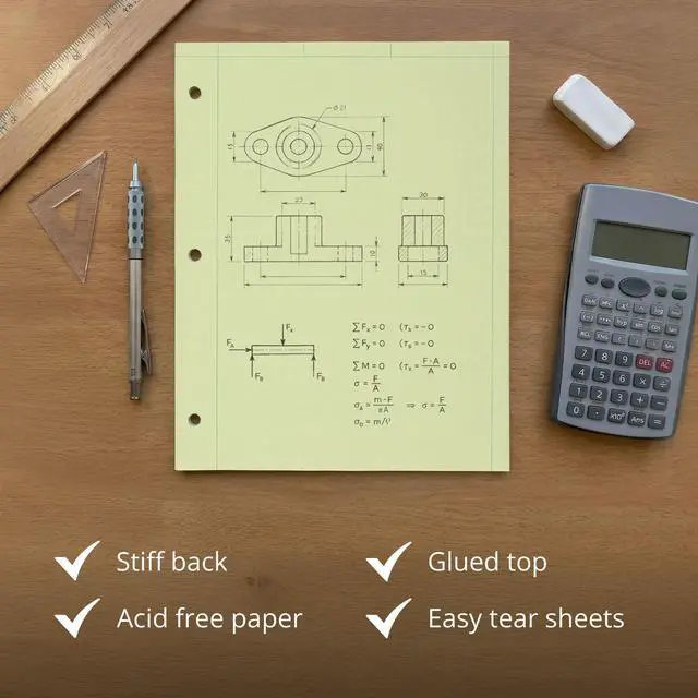 Alt view image 5 of 6 - Graph Ruled Engineering Pad, Engineering Graph Paper Pad, 12 Pack, 5x5 Enclosed Grid, 8.5" x 11", 200 Sheets, 3 Hole Punched, Green Tinted Sheets, Made in USA