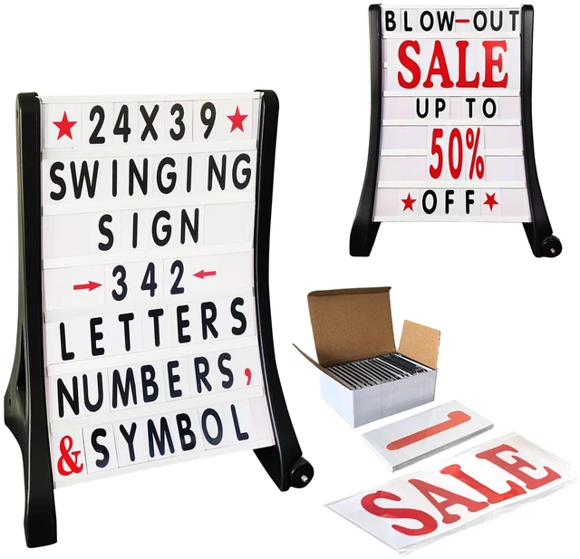 Main image of 24"x39" Changeable Message Board Sidewalk Sign, Standard Portable A-Frame Sign & Letter Kit for Outdoor,Business, Large Black Standing Frame with Wheels, Water-Fillable and Wind-Resistant