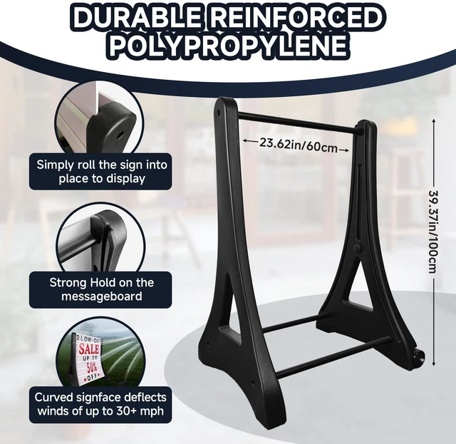 Alt view image 2 of 6 - 24"x39" Changeable Message Board Sidewalk Sign, Standard Portable A-Frame Sign & Letter Kit for Outdoor,Business, Large Black Standing Frame with Wheels, Water-Fillable and Wind-Resistant