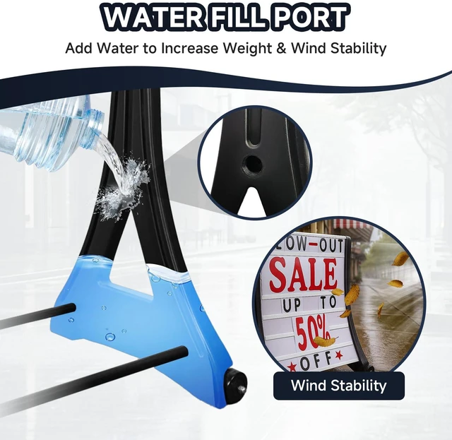 Alt view image 4 of 6 - 24"x39" Changeable Message Board Sidewalk Sign, Standard Portable A-Frame Sign & Letter Kit for Outdoor,Business, Large Black Standing Frame with Wheels, Water-Fillable and Wind-Resistant