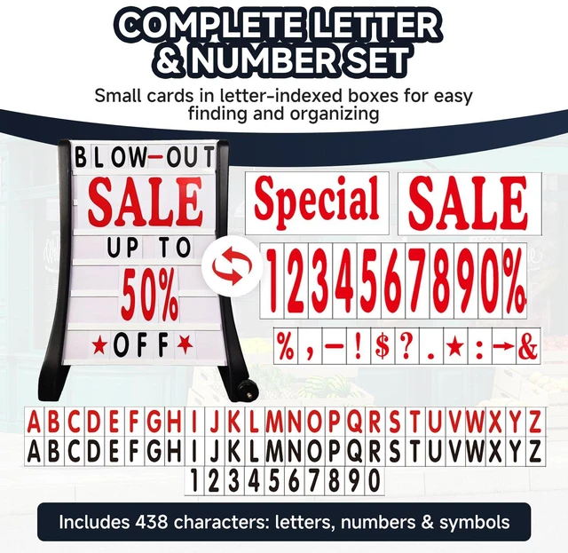 Alt view image 5 of 6 - 24"x39" Changeable Message Board Sidewalk Sign, Standard Portable A-Frame Sign & Letter Kit for Outdoor,Business, Large Black Standing Frame with Wheels, Water-Fillable and Wind-Resistant
