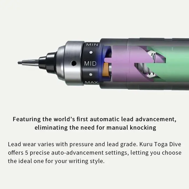 Alt view image 5 of 6 - Uni Kuru Toga Dive Mechanical Pencil, High Performance Model, Auto Lead Rotation and Adjustable Auto Lead Advancement Mechanism, 0.5 mm, Abyss Blue, M5-50001PA.33