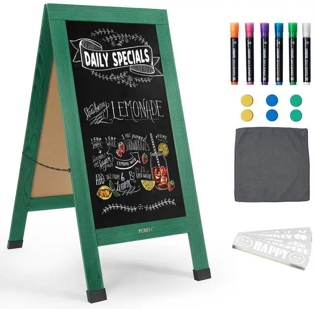 Main image of Large Sandwich A-Frame Chalkboard Signs, 40" x 20" Magnetic Board | Green Wooden Chalk Board, Double-Sided Outdoor Chalkboard for Sidewalk Cafe Shop Wedding Party or Business