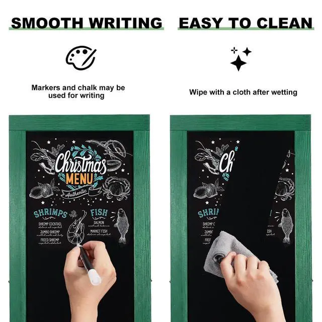 Alt view image 4 of 6 - Large Sandwich A-Frame Chalkboard Signs, 40" x 20" Magnetic Board | Green Wooden Chalk Board, Double-Sided Outdoor Chalkboard for Sidewalk Cafe Shop Wedding Party or Business