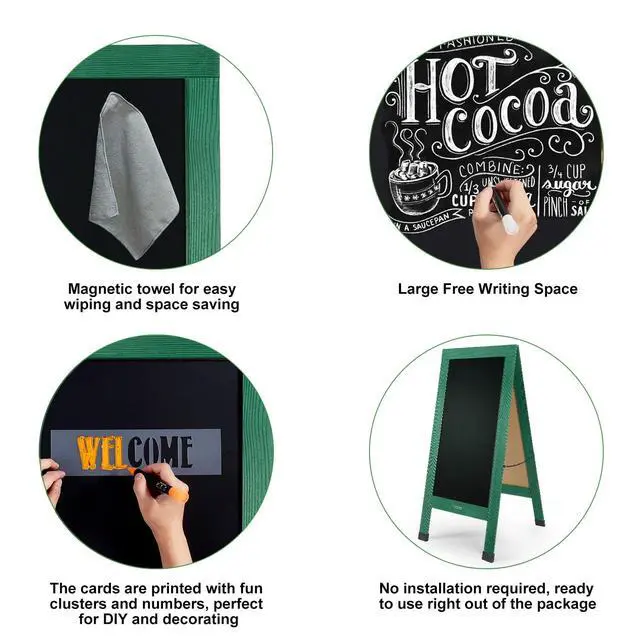 Alt view image 6 of 6 - Large Sandwich A-Frame Chalkboard Signs, 40" x 20" Magnetic Board | Green Wooden Chalk Board, Double-Sided Outdoor Chalkboard for Sidewalk Cafe Shop Wedding Party or Business