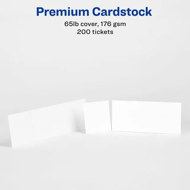 Alt view image 5 of 6 - Printable Tickets with Tear-Away Stubs, 1.75" x 5.5", Matte White, 200 Blank Tickets for Laser and Inkjet Printers (16154) (Pack of 5)