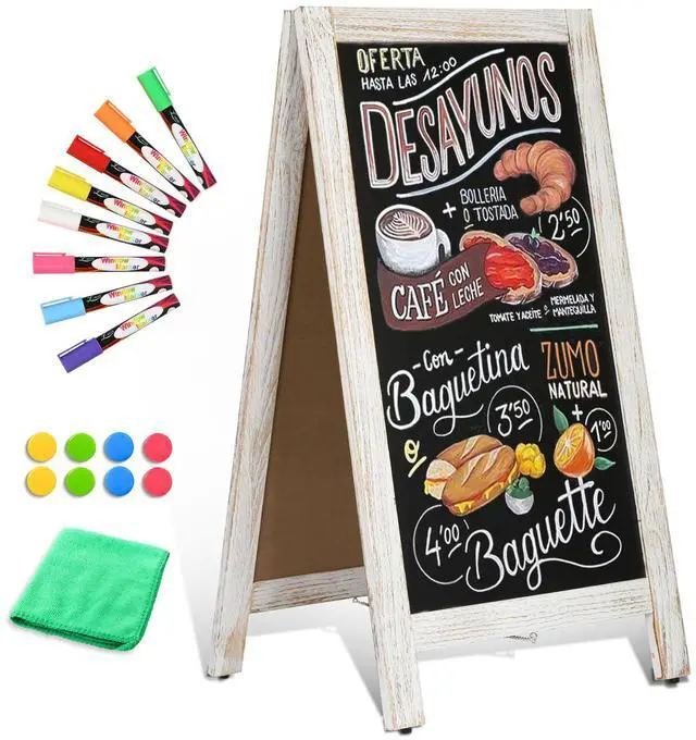 Main image of Double-Sided Magnetic 40" x 20" White Chalk Board Sign Board | Wooden A-Frame Sign, Sandwich Board Signs Outdoor, Chalkboard Easel, Menu Board for Restaurant, Business or Wedding