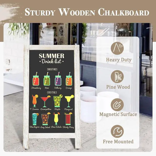 Alt view image 2 of 6 - Double-Sided Magnetic 40" x 20" White Chalk Board Sign Board | Wooden A-Frame Sign, Sandwich Board Signs Outdoor, Chalkboard Easel, Menu Board for Restaurant, Business or Wedding