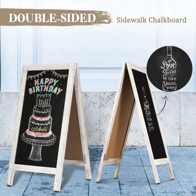 Alt view image 3 of 6 - Double-Sided Magnetic 40" x 20" White Chalk Board Sign Board | Wooden A-Frame Sign, Sandwich Board Signs Outdoor, Chalkboard Easel, Menu Board for Restaurant, Business or Wedding