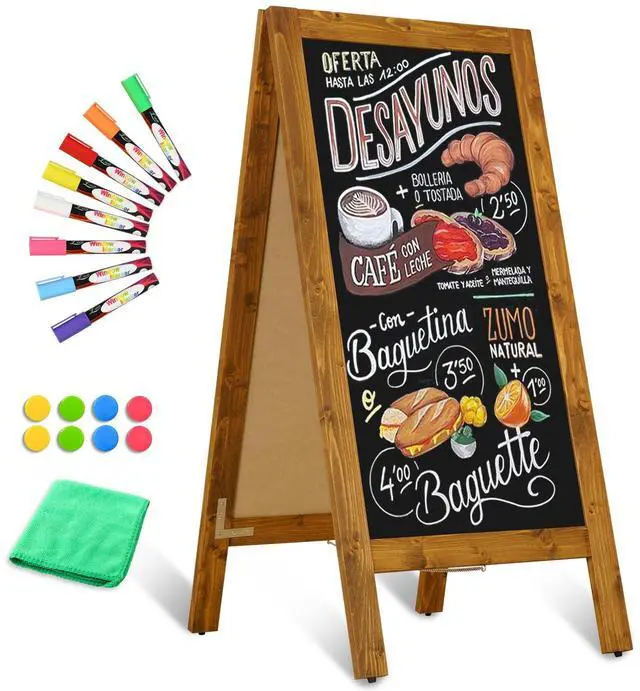 Main image of Double-Sided Magnetic 40" x 20" Yellowish-Brown Chalkboard Sign | Wooden A-Frame Sign, Sandwich Board Signs Outdoor, Chalkboard Easel, Menu Board for Restaurant, Business or Wedding