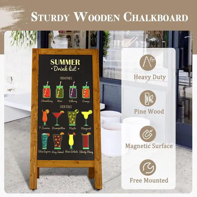 Alt view image 2 of 6 - Double-Sided Magnetic 40" x 20" Yellowish-Brown Chalkboard Sign | Wooden A-Frame Sign, Sandwich Board Signs Outdoor, Chalkboard Easel, Menu Board for Restaurant, Business or Wedding