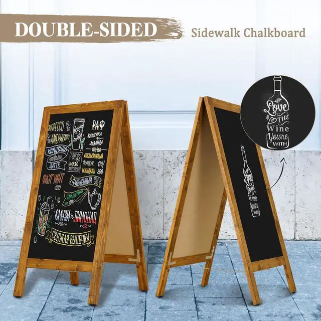 Alt view image 5 of 6 - Double-Sided Magnetic 40" x 20" Yellowish-Brown Chalkboard Sign | Wooden A-Frame Sign, Sandwich Board Signs Outdoor, Chalkboard Easel, Menu Board for Restaurant, Business or Wedding