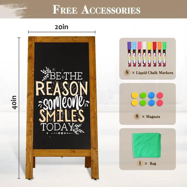Alt view image 6 of 6 - Double-Sided Magnetic 40" x 20" Yellowish-Brown Chalkboard Sign | Wooden A-Frame Sign, Sandwich Board Signs Outdoor, Chalkboard Easel, Menu Board for Restaurant, Business or Wedding