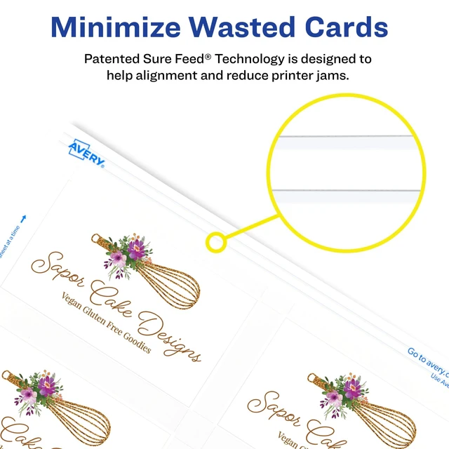 Alt view image 4 of 6 - Clean Edge Printable Business Cards, Sure Feed Technology, 2" x 3.5", White, 1,000 Blank Cards for Laser Printers (5874)