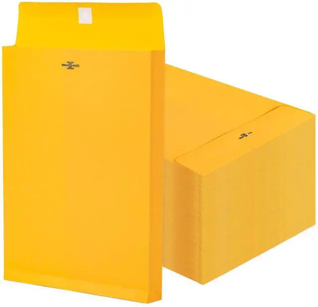 Main image of 100 Pack Expandable Manilla Envelopes 9x12 | 180 GSM Heavyweight, Clasp and Gummed Seal, For Home, School, Office Mailing, Organizing and Storing, Yellow