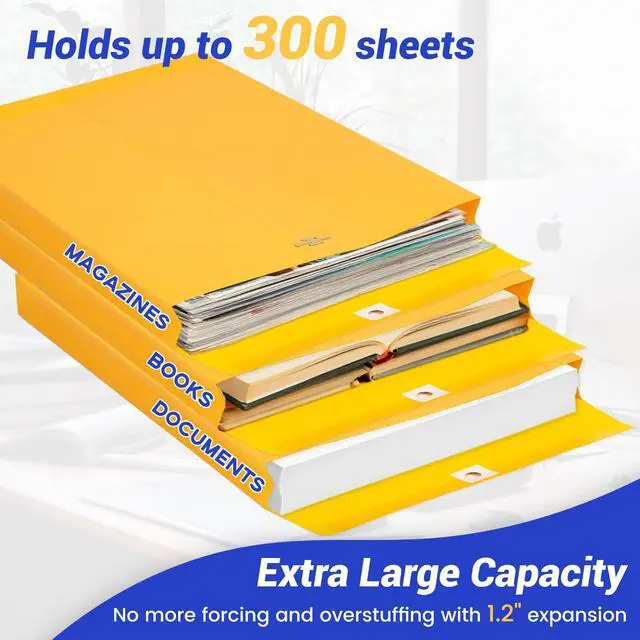 Alt view image 3 of 6 - 100 Pack Expandable Manilla Envelopes 9x12 | 180 GSM Heavyweight, Clasp and Gummed Seal, For Home, School, Office Mailing, Organizing and Storing, Yellow
