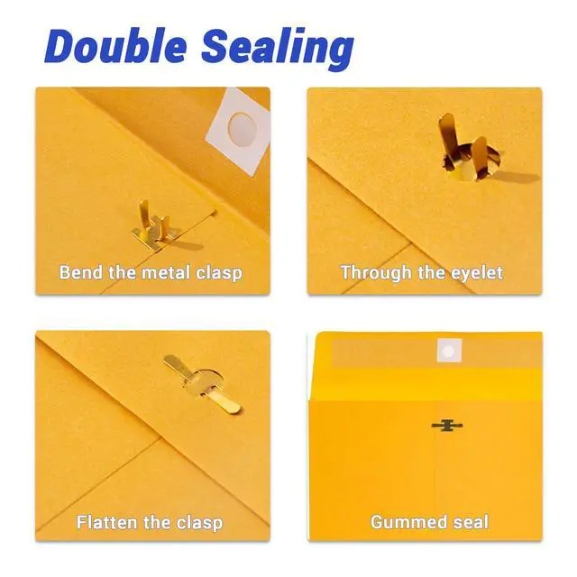 Alt view image 5 of 6 - 100 Pack Expandable Manilla Envelopes 9x12 | 180 GSM Heavyweight, Clasp and Gummed Seal, For Home, School, Office Mailing, Organizing and Storing, Yellow