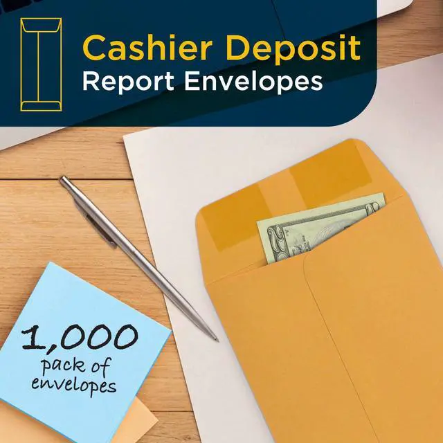 Alt view image 2 of 6 - Cashier Deposit Report Envelopes with Gummed Flaps, Pack of 1000 Cash Drop Envelopes Cash Register for Small Businesses Cashier Register for Retailers & Restaurants Brown Kraft Envelope