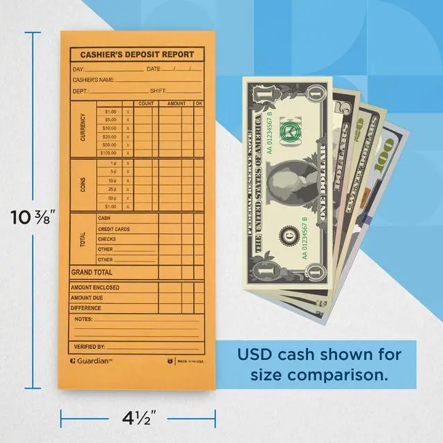 Alt view image 3 of 6 - Cashier Deposit Report Envelopes with Gummed Flaps, Pack of 1000 Cash Drop Envelopes Cash Register for Small Businesses Cashier Register for Retailers & Restaurants Brown Kraft Envelope