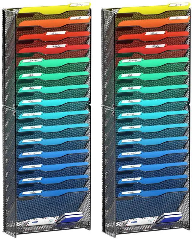 Main image of 2 Pack 16 Tier Wall File Organizer Hanging Wall File Holder Wall Mount Paper Folder Organizer, Magazine Rack, Pack of 2