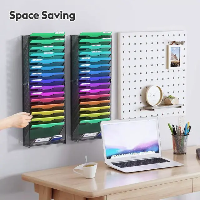 Alt view image 3 of 6 - 2 Pack 16 Tier Wall File Organizer Hanging Wall File Holder Wall Mount Paper Folder Organizer, Magazine Rack, Pack of 2