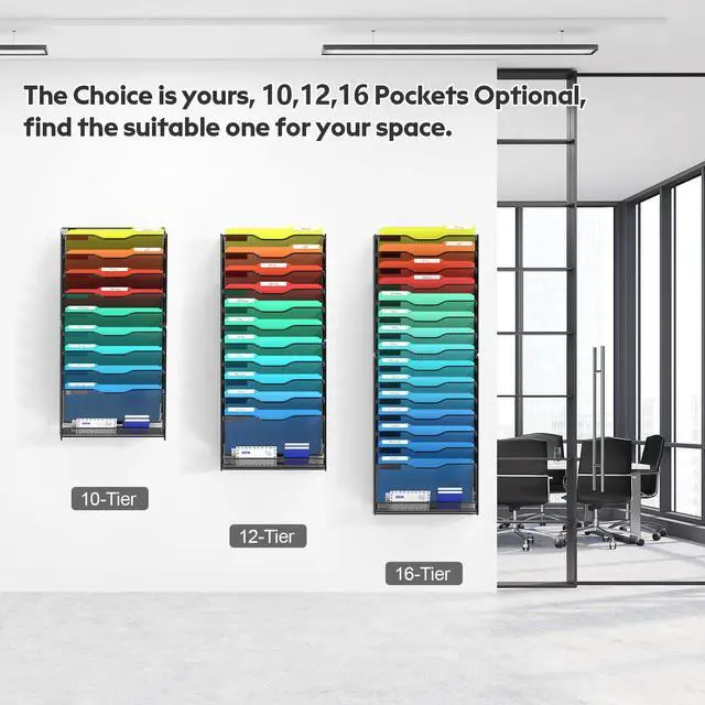 Alt view image 4 of 6 - 2 Pack 16 Tier Wall File Organizer Hanging Wall File Holder Wall Mount Paper Folder Organizer, Magazine Rack, Pack of 2