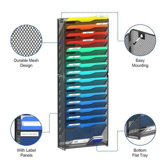 Alt view image 5 of 6 - 2 Pack 16 Tier Wall File Organizer Hanging Wall File Holder Wall Mount Paper Folder Organizer, Magazine Rack, Pack of 2