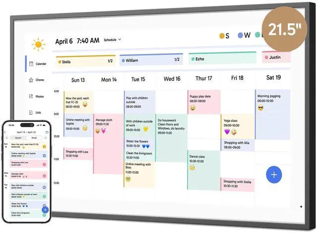 Main image of 21.5" Digital Calendar Chore Chart 1080P Full HD Interactive Touchscreen, Smart Family Planner, Hearth Display Digital Calendar Wall & Desk Mountable for Seamless Scheduling Black