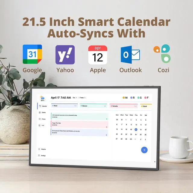 Alt view image 2 of 6 - 21.5" Digital Calendar Chore Chart 1080P Full HD Interactive Touchscreen, Smart Family Planner, Hearth Display Digital Calendar Wall & Desk Mountable for Seamless Scheduling Black