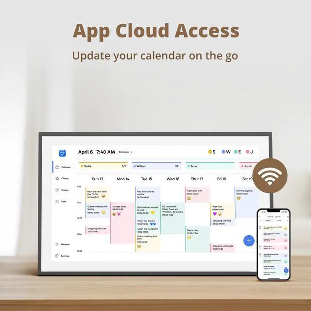 Alt view image 5 of 6 - 21.5" Digital Calendar Chore Chart 1080P Full HD Interactive Touchscreen, Smart Family Planner, Hearth Display Digital Calendar Wall & Desk Mountable for Seamless Scheduling Black