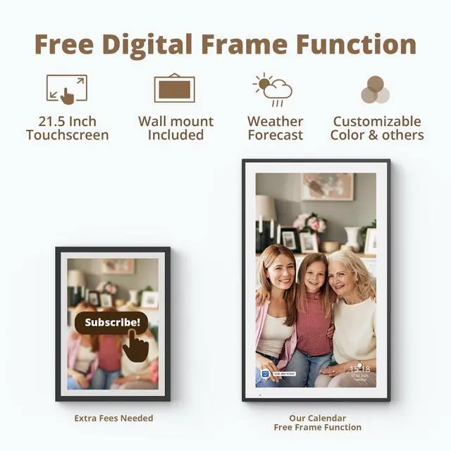 Alt view image 6 of 6 - 21.5" Digital Calendar Chore Chart 1080P Full HD Interactive Touchscreen, Smart Family Planner, Hearth Display Digital Calendar Wall & Desk Mountable for Seamless Scheduling Black
