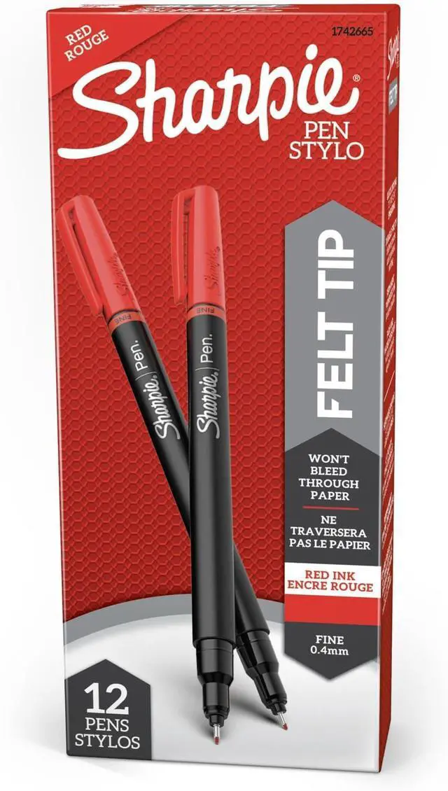 Main image of Felt Tip Pens, Fine Point (0.4mm), Red, 12 Count (Pack of 12)