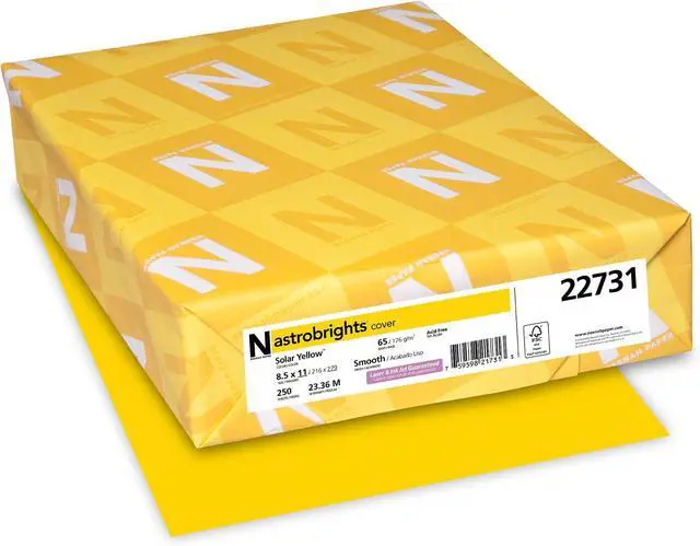 Main image of Color Cardstock,65 lb Cover Weight,8.5 x 11,Solar Yellow,250 Count (Pack of 8)